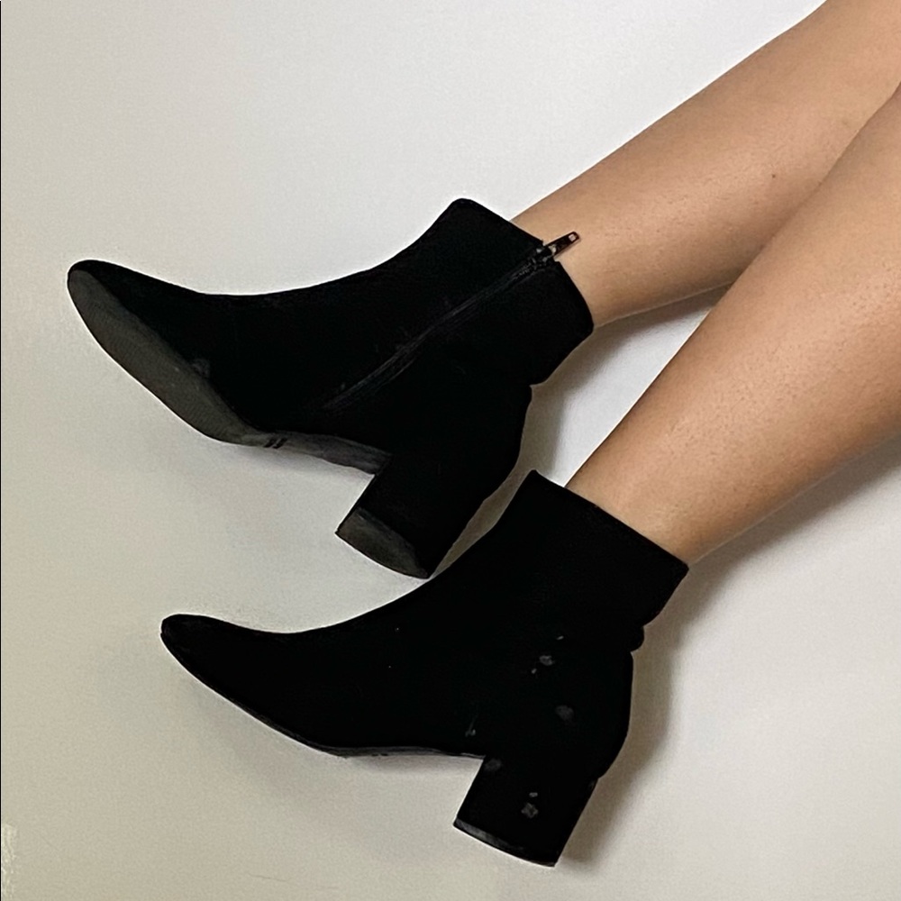 Black suede heeled booties